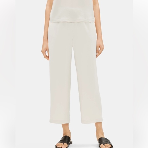 Eileen Fisher Silk Georgette Crepe Cropped Pant Size L - Picture 2 of 13